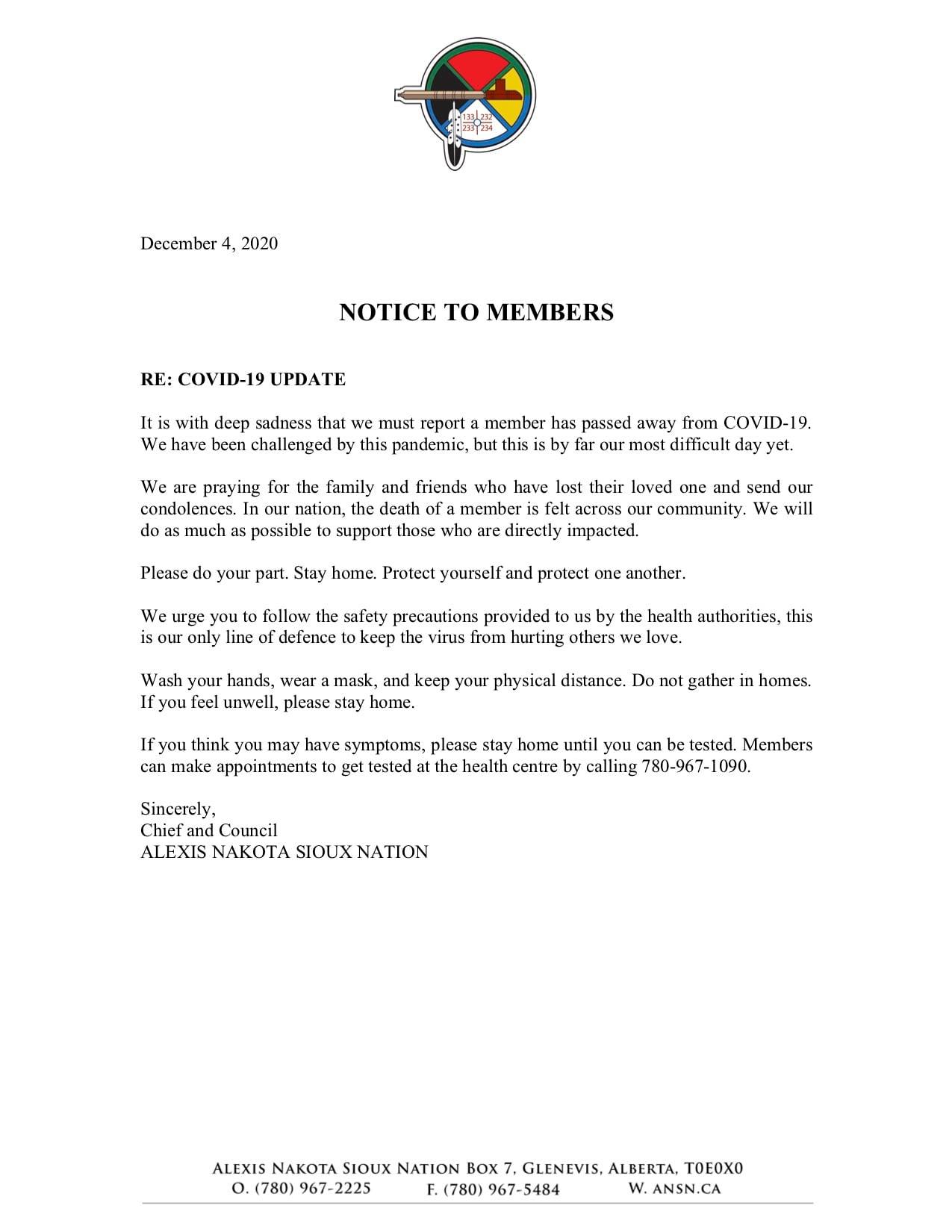 Notice: Member Lost Due to COVID-19